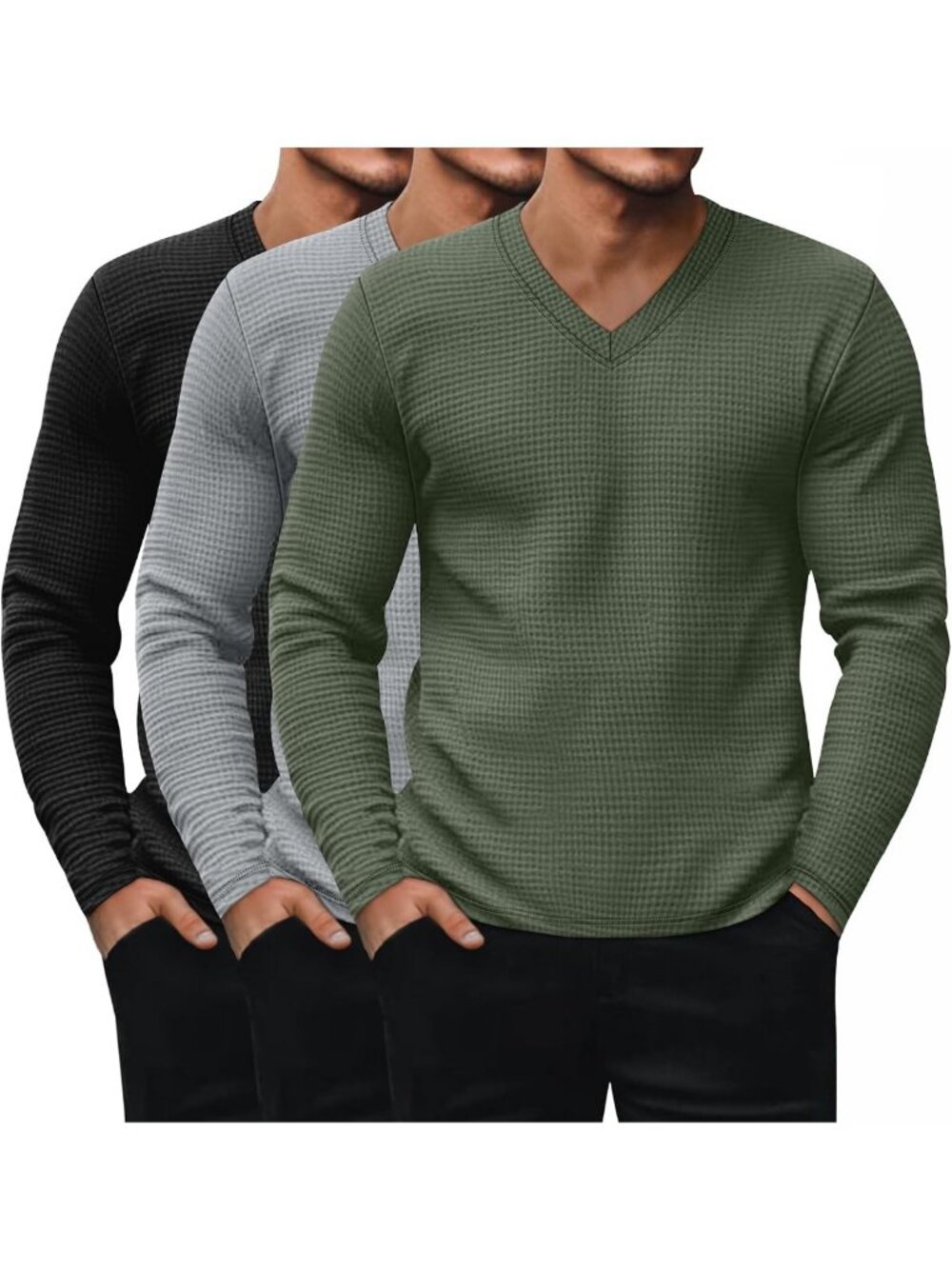 Men's 3 Pack Long Sleeve Waffle Thermal Undershirts - Cozy Layering Essentials